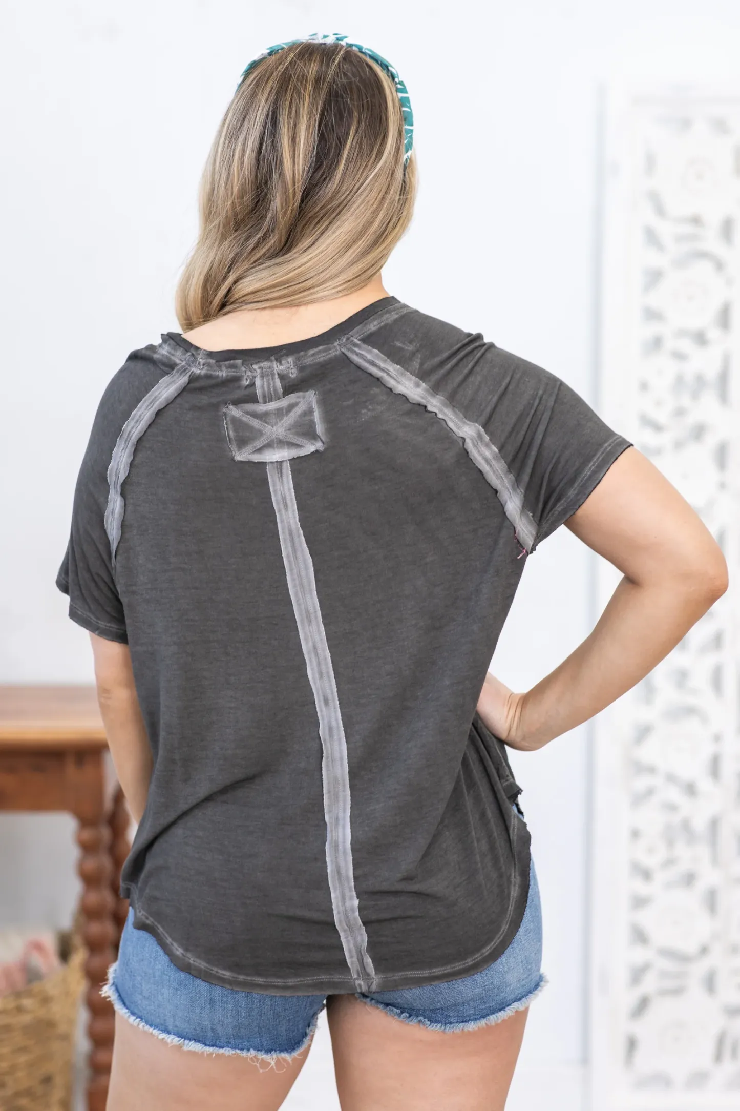 Washed Hi-Low Hem Knit Top