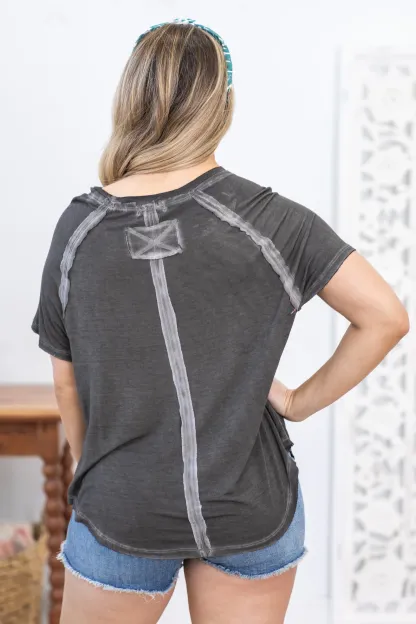 Washed Hi-Low Hem Knit Top