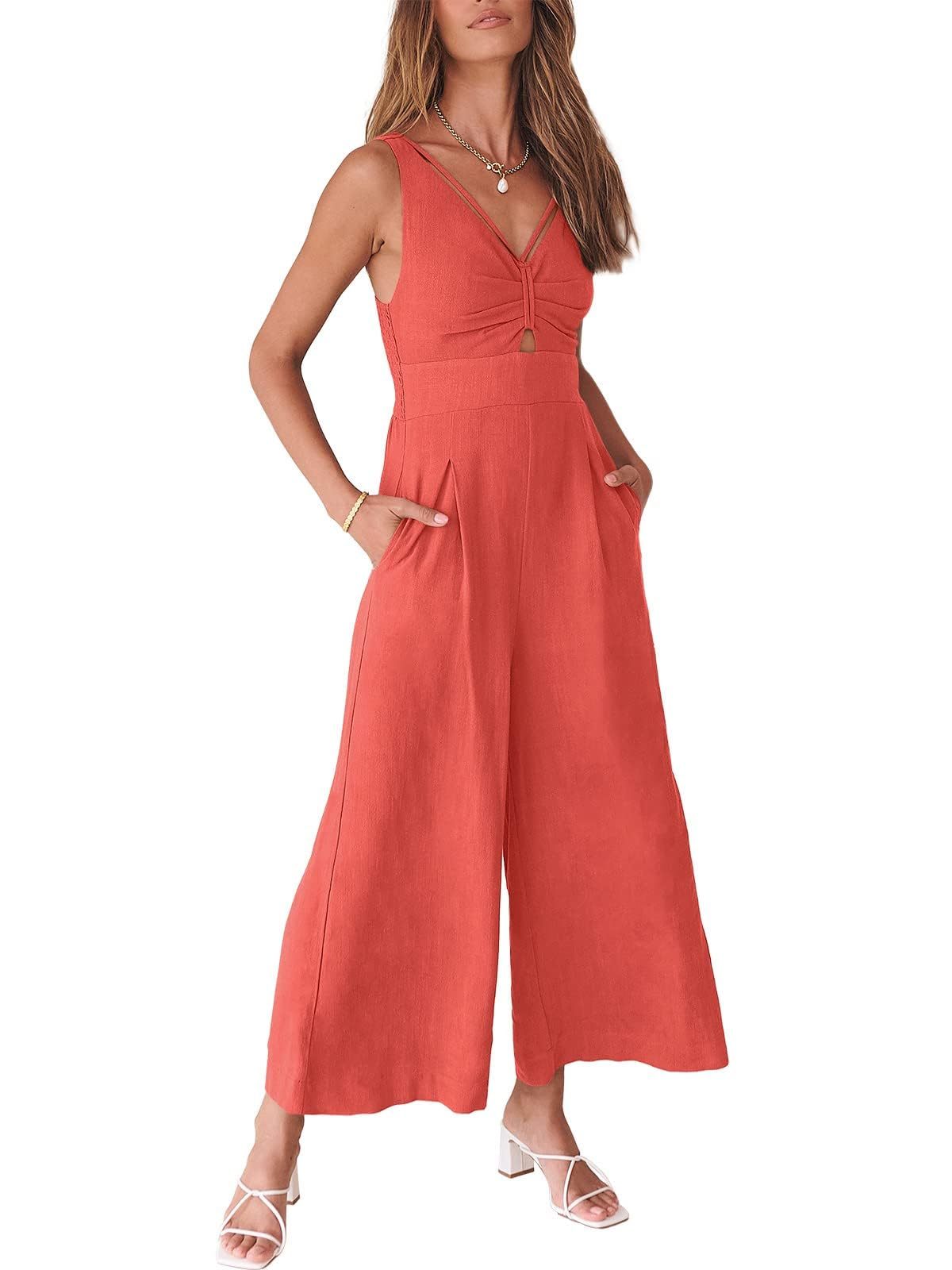 🔥2024 Hot Sale 🔥V NECK SMOCKED CUTOUT HIGH WAIST ROMPERS-hivebabe.com