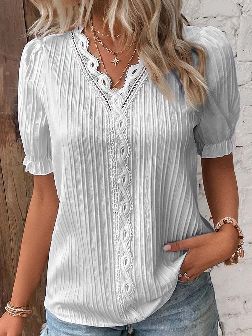 Limited Stock🛒49%OFF🔥V Neck Plain Lace Elegant Shirt