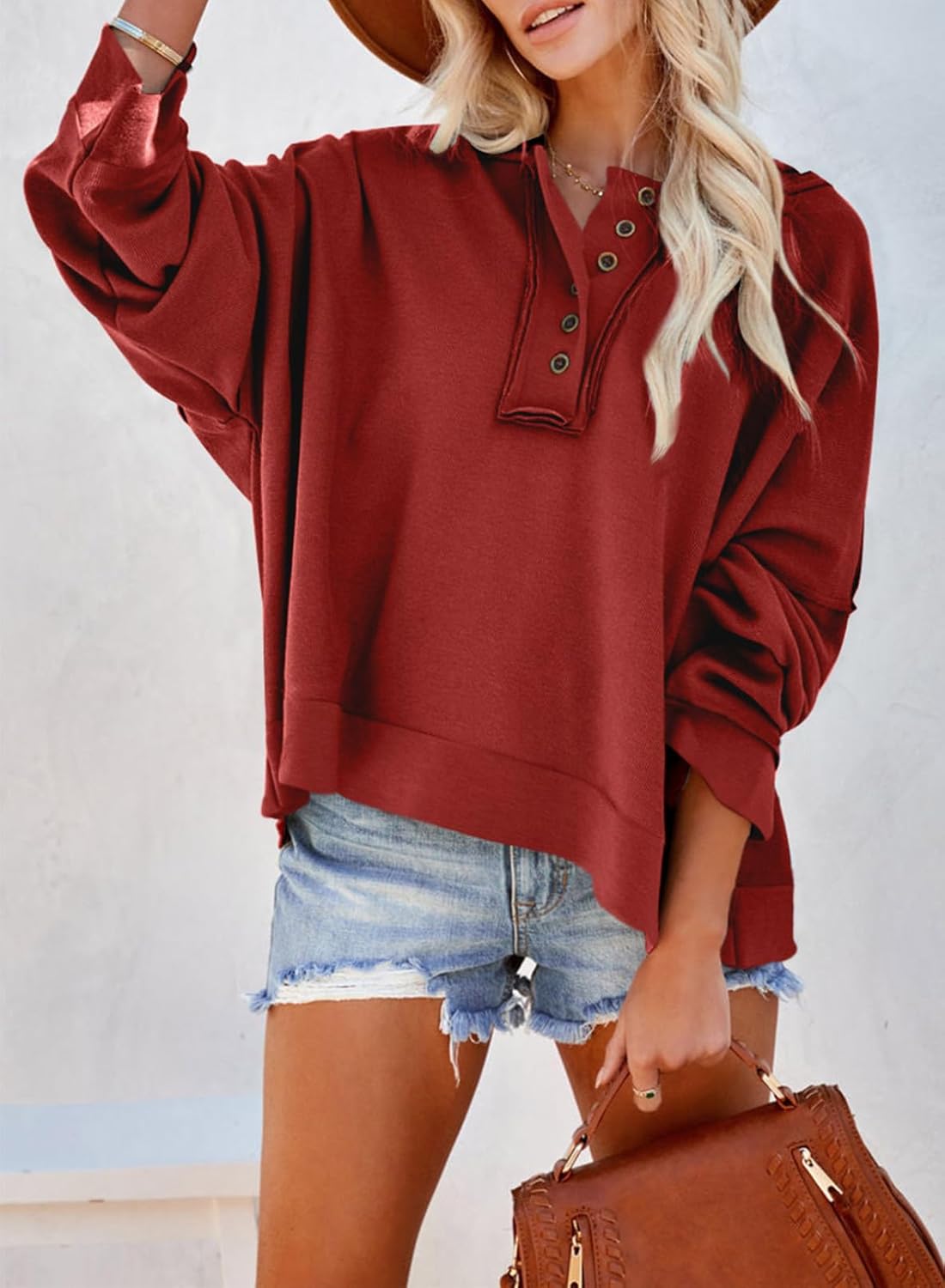 2024 Fashion Fall V Neck Button Down Long Sleeve Hooded Sweatshirts Tops