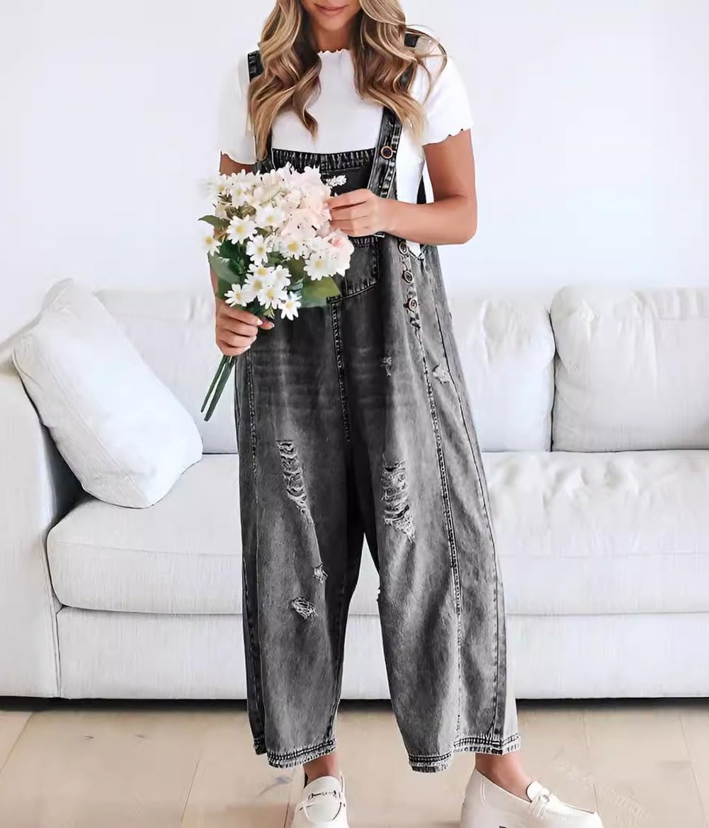 Loose Fit Adjustable Strap Distressed Denim Bib Overalls(buy 2 free shipping!!!)