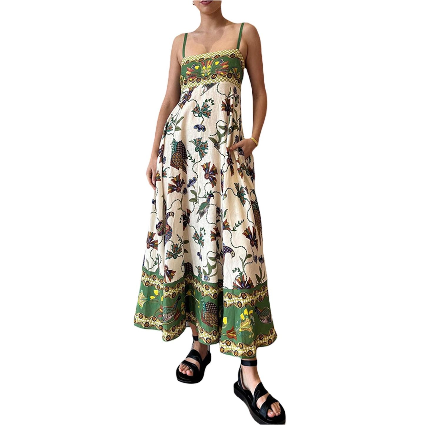 Women Boho Beach Spaghetti Strap Flowy Dress