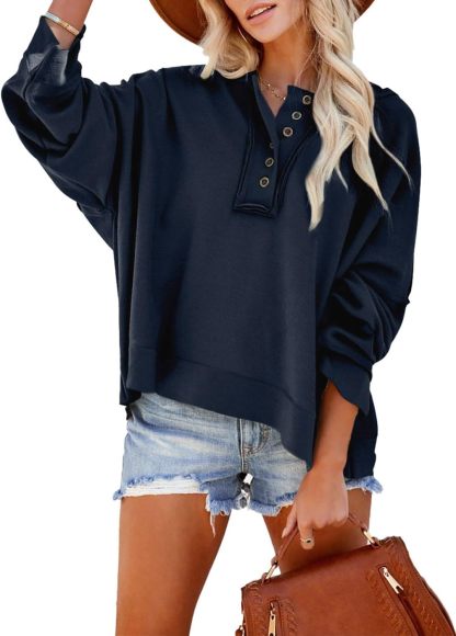 2024 Fashion Fall V Neck Button Down Long Sleeve Hooded Sweatshirts Tops