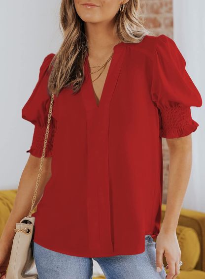 Floral V-Neck Puff Sleeve Blouse(buy 2 free shipping!!!)