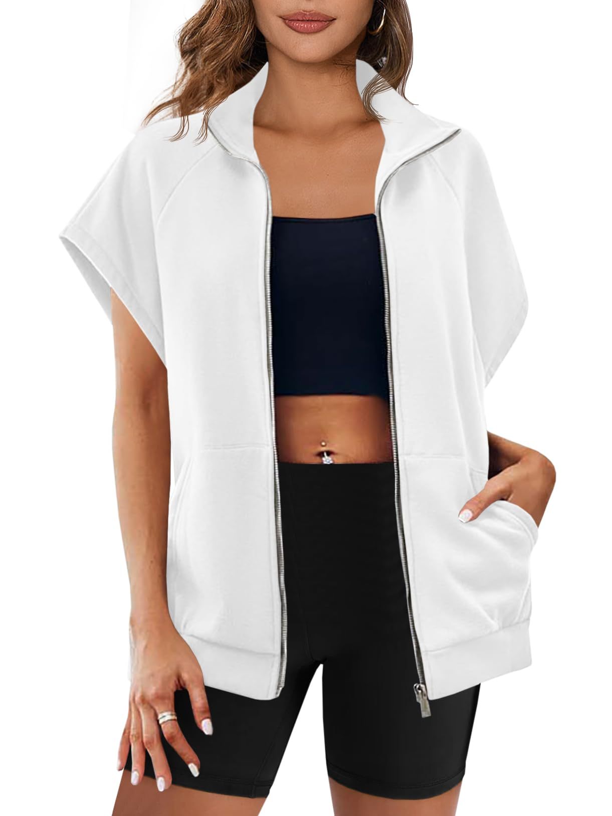 Womens Zip Up Sleeveless Sweatshirts