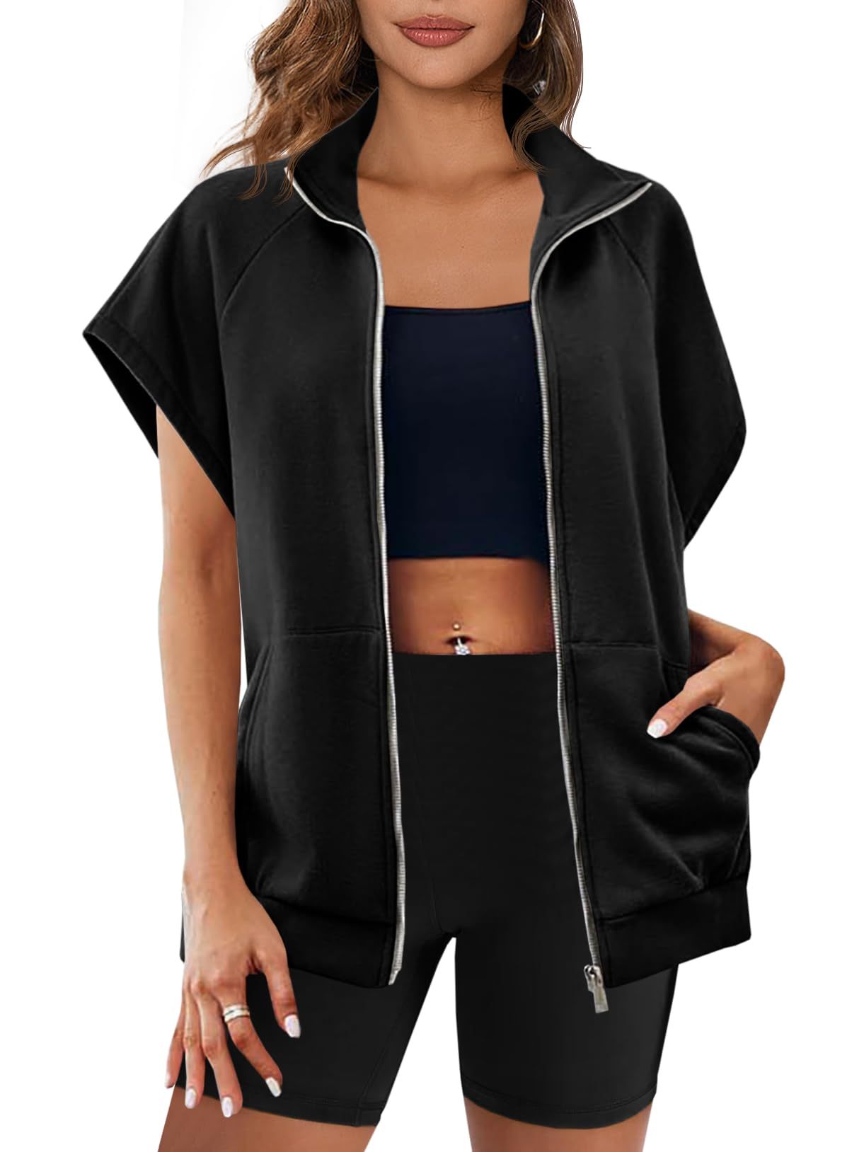 Womens Zip Up Sleeveless Sweatshirts