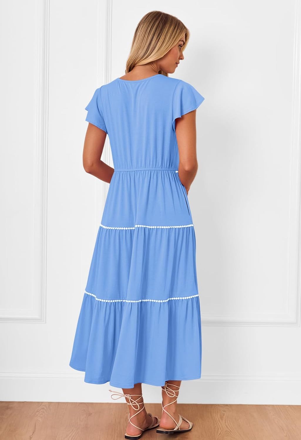 Women's Summer Flutter Short Sleeve Midi Dress