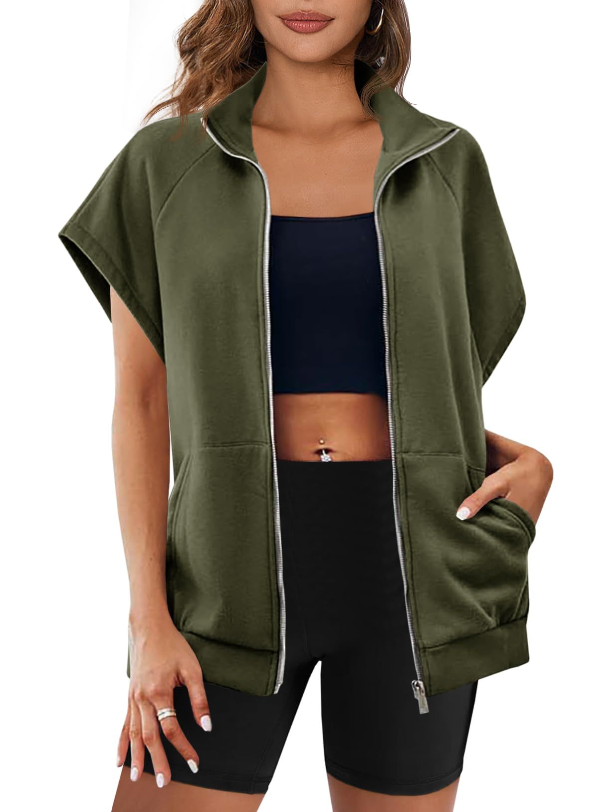 Womens Zip Up Sleeveless Sweatshirts