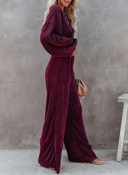  Women Crewneck Long Sleeve Crop Tops and Wide Leg Pants Sets