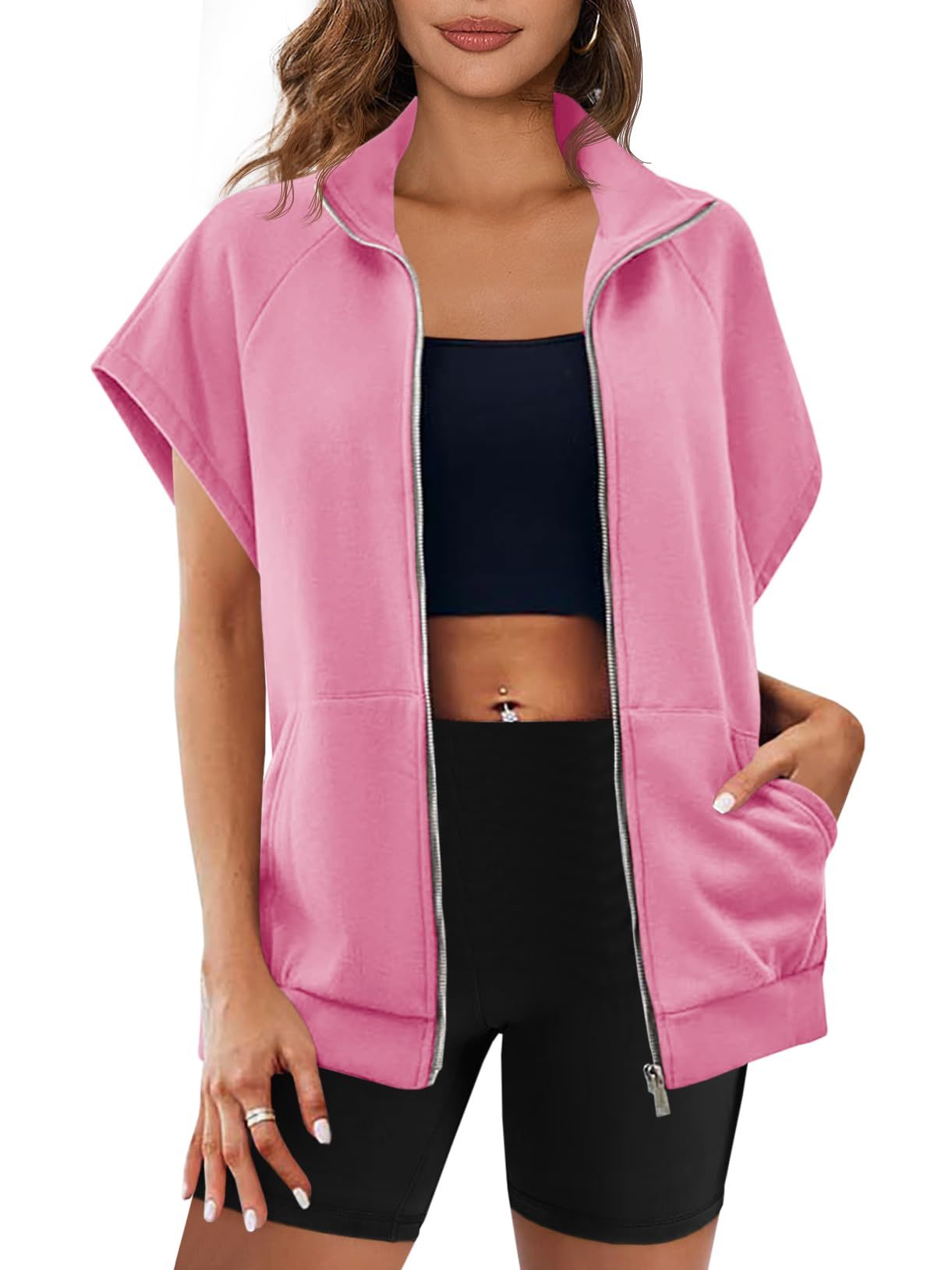Womens Zip Up Sleeveless Sweatshirts