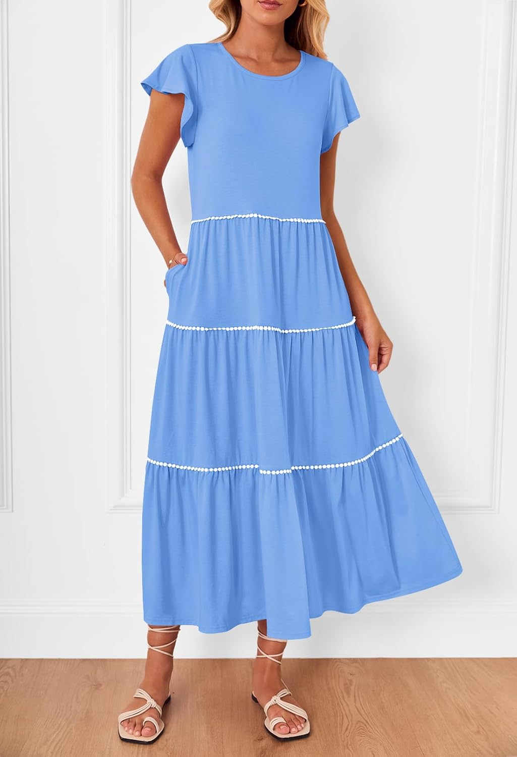 Women's Summer Flutter Short Sleeve Midi Dress
