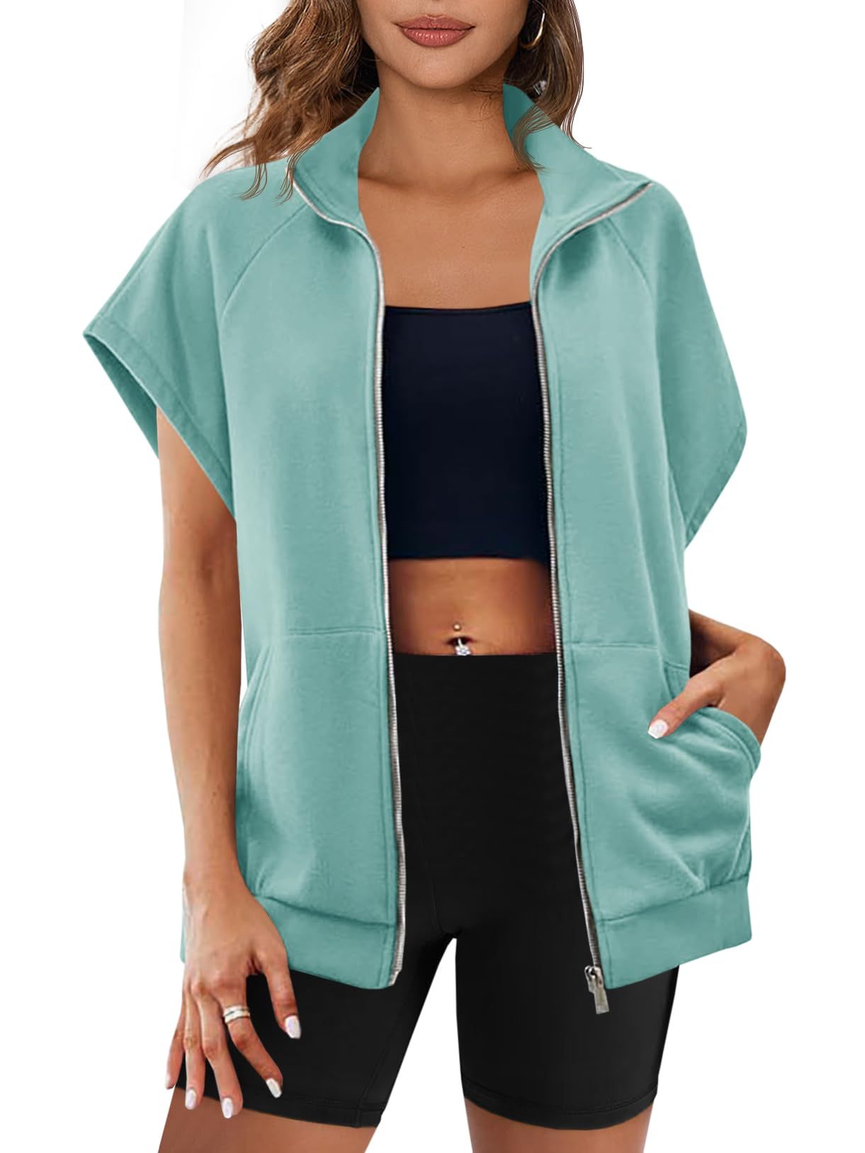 Womens Zip Up Sleeveless Sweatshirts