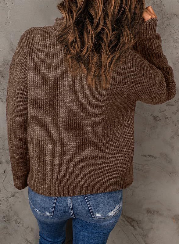 Womens Long Sleeve 1/4 Zip Pullover Polo V Neck Casual Sweaters Tops