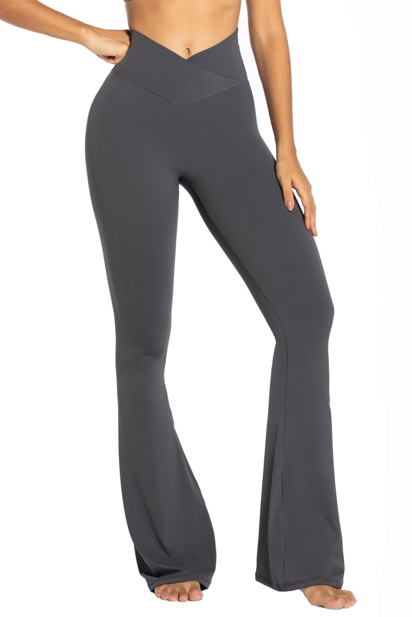 Womens Flare Leggings with Tummy Control Crossover Waist and Wide Leg