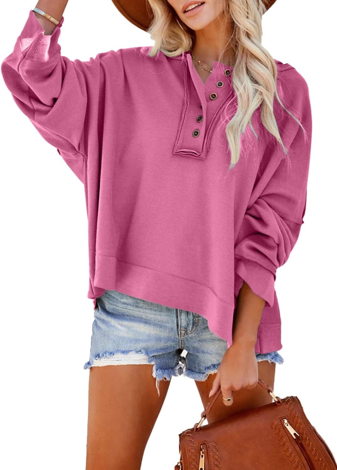 2024 Fashion Fall V Neck Button Down Long Sleeve Hooded Sweatshirts Tops