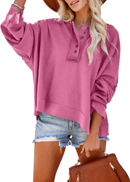 2024 Fashion Fall V Neck Button Down Long Sleeve Hooded Sweatshirts Tops