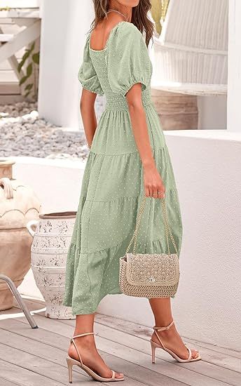 2024 🔥 Women's Puff Sleeve V Neck Maxi Dresses
