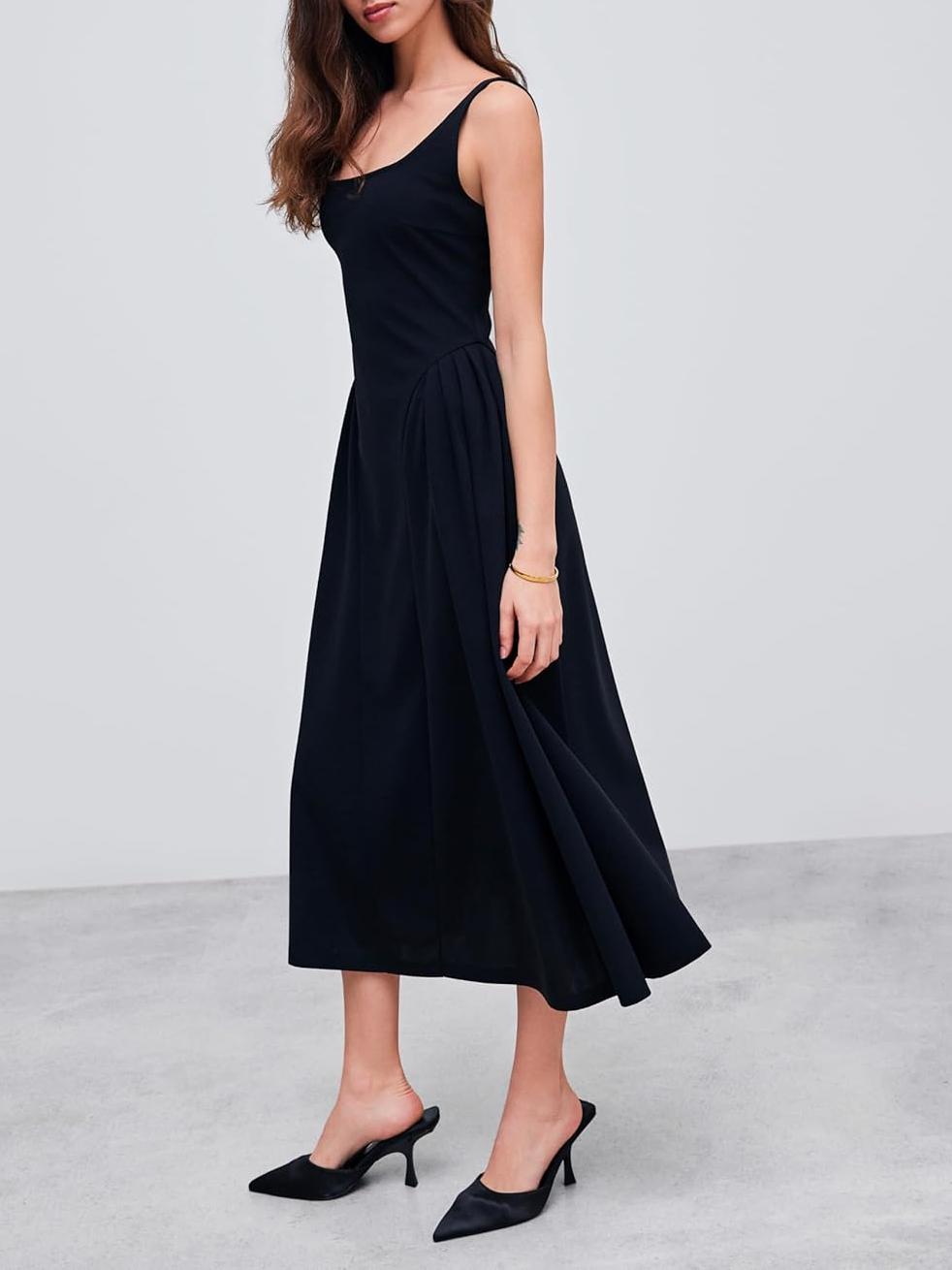 Woven Square Neck Solid Ruffle Midi Dress Curve