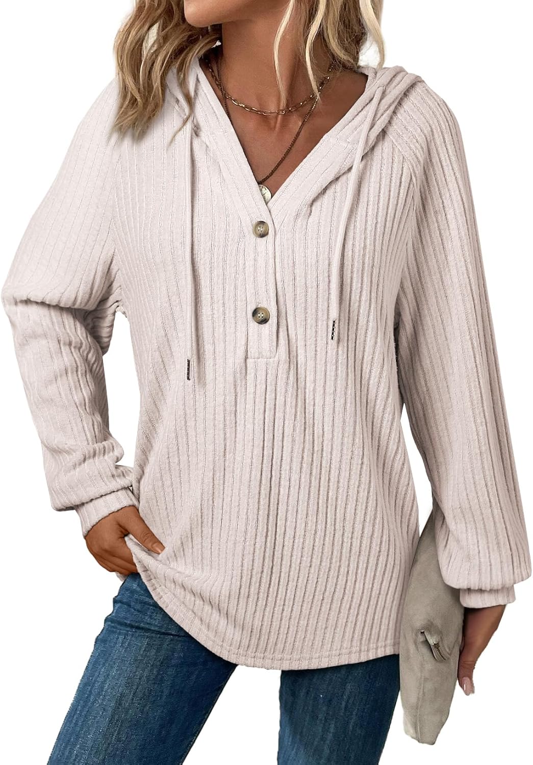 V Neck Hooded Lightweight Knit Sweater Tops (Buy 2 Free Shipping)