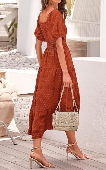2024 🔥 Women's Puff Sleeve V Neck Maxi Dresses