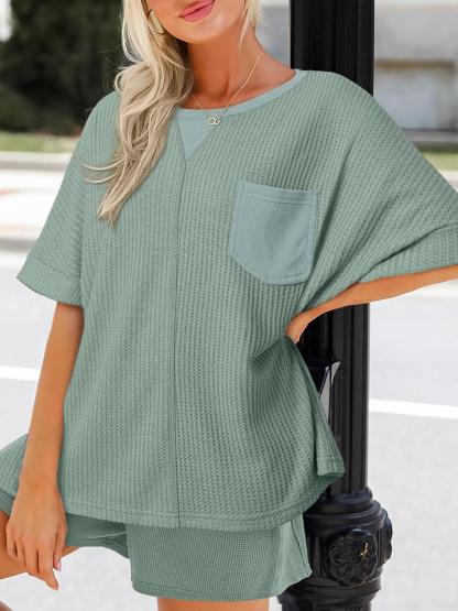 2025 Fashion Short Sleeve Crewneck Waffle Knit Oversized T-shirts