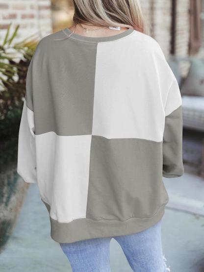 Women Color Block Round Neck Long Sleeve Plus Size Sweatshirt  