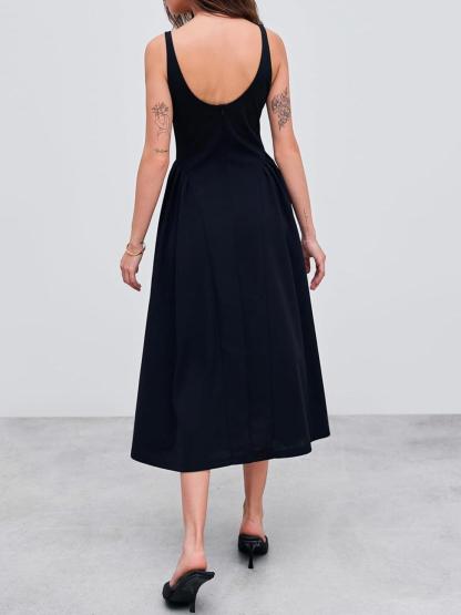 Woven Square Neck Solid Ruffle Midi Dress Curve