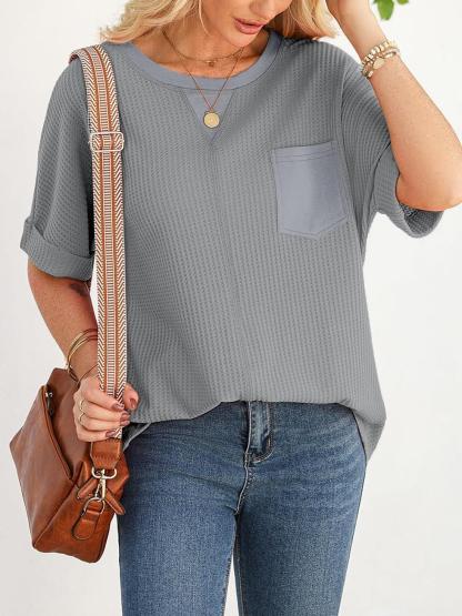2025 Fashion Short Sleeve Crewneck Waffle Knit Oversized T-shirts