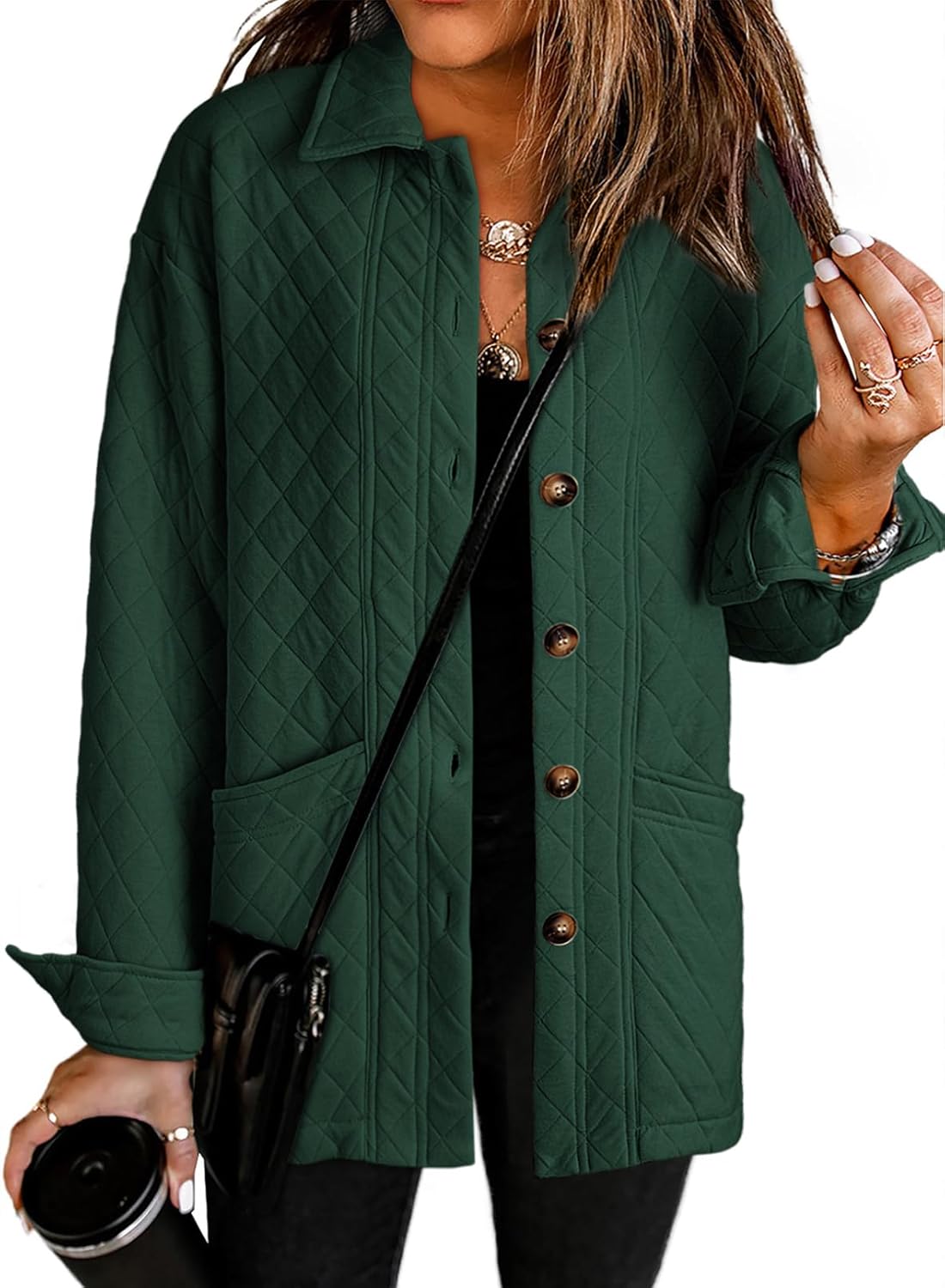 Women Button Down Casual Lightly Quilted Jackets 
