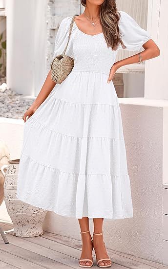2024 🔥 Women's Puff Sleeve V Neck Maxi Dresses