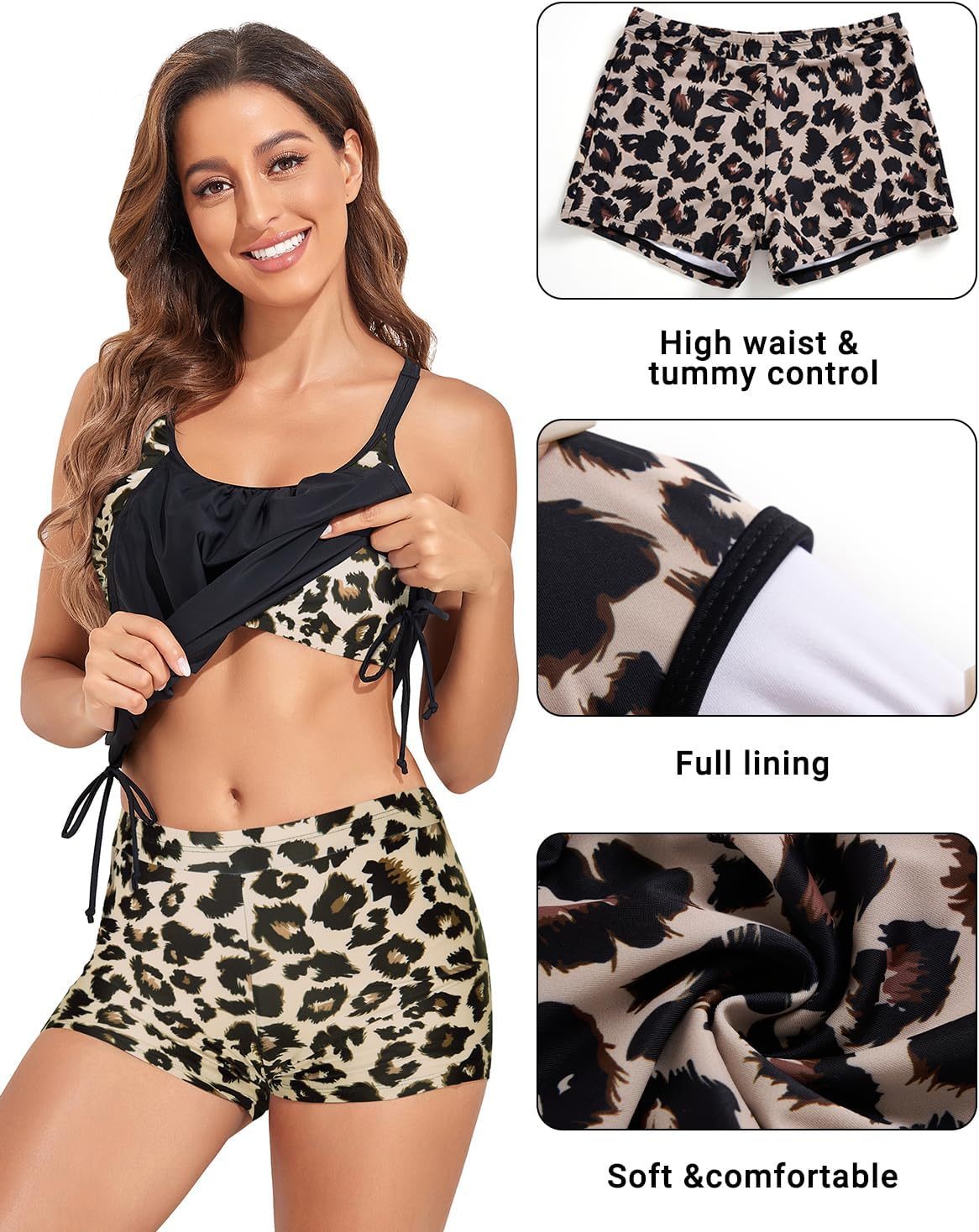 Tankini Two Piece Tummy Control Bathing Suits with Sporty Shorts