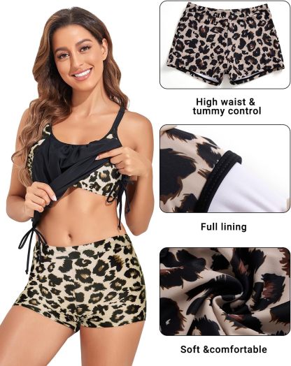 Tankini Two Piece Tummy Control Bathing Suits with Sporty Shorts