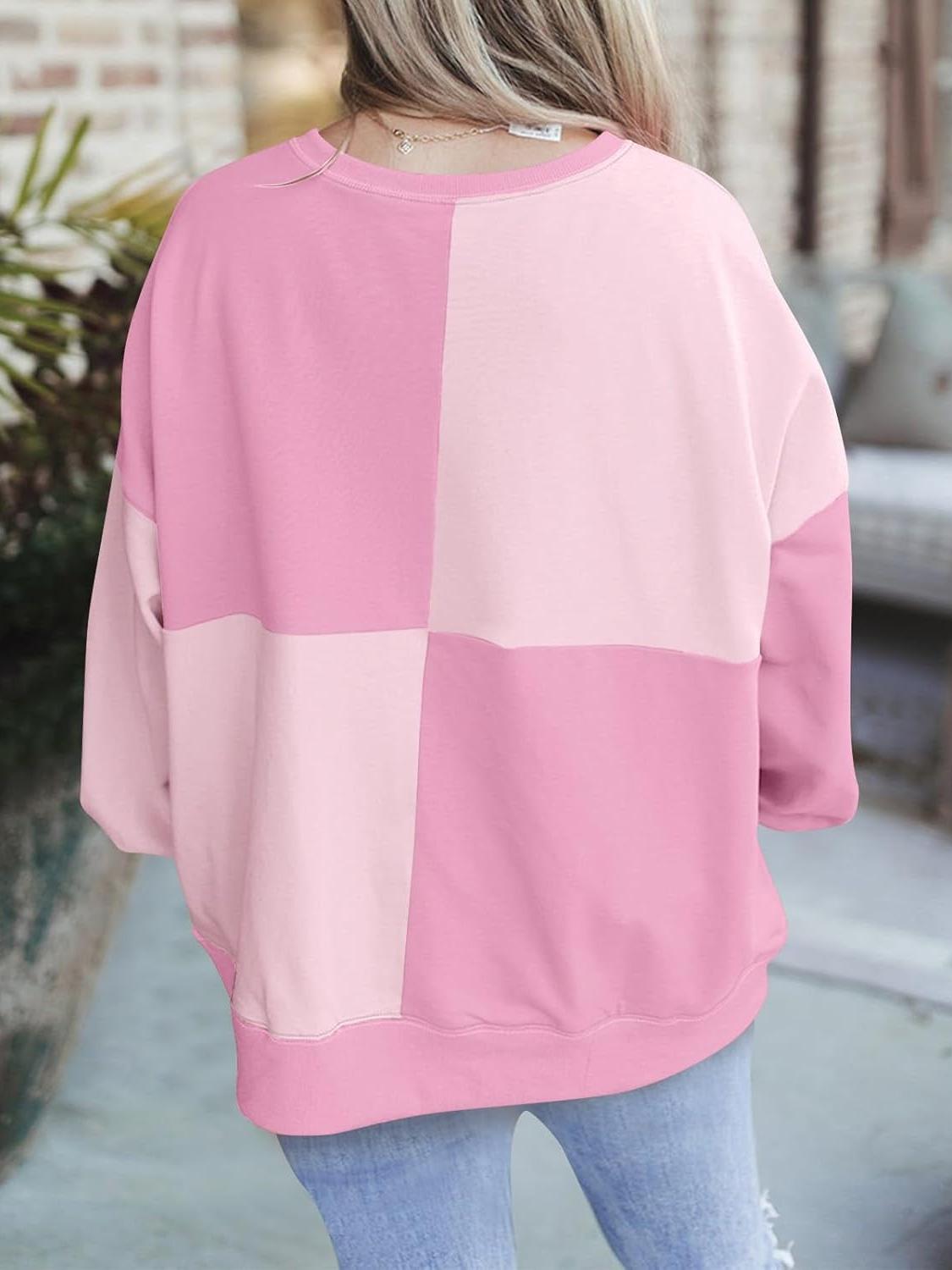 Women Color Block Round Neck Long Sleeve Plus Size Sweatshirt  