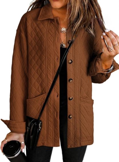Women Button Down Casual Lightly Quilted Jackets 