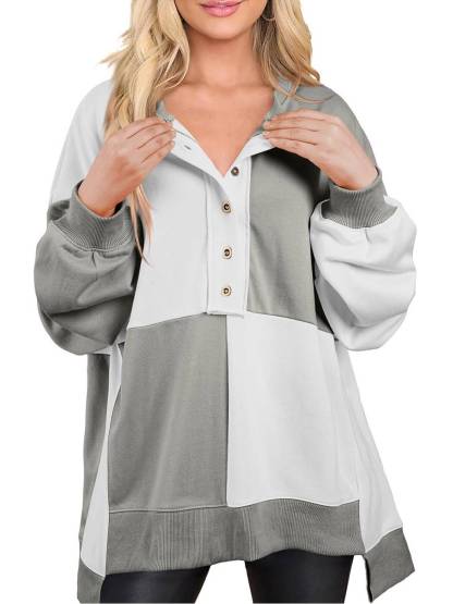 Women Color Block Round Neck Long Sleeve Plus Size Sweatshirt  