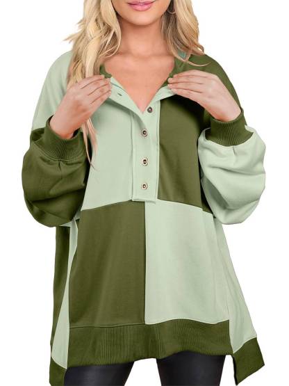 Women Color Block Round Neck Long Sleeve Plus Size Sweatshirt  