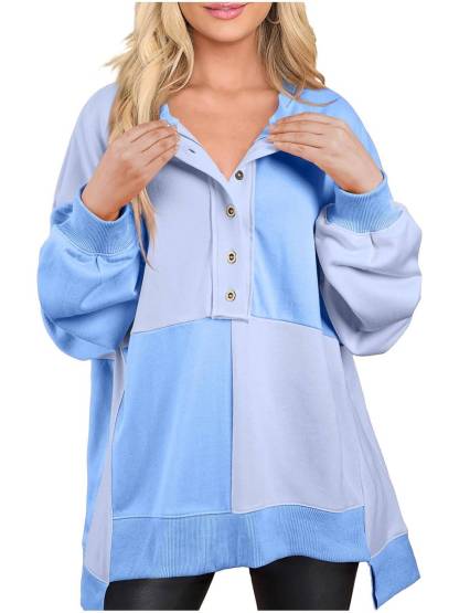 Women Color Block Round Neck Long Sleeve Plus Size Sweatshirt  