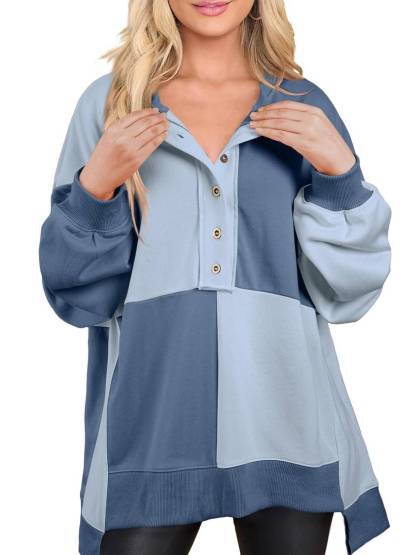 Women Color Block Round Neck Long Sleeve Plus Size Sweatshirt  