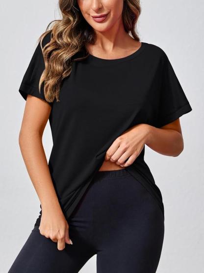 Women Open Back Athlete Loose Fitting Workout Casual Yoga T-Shirt