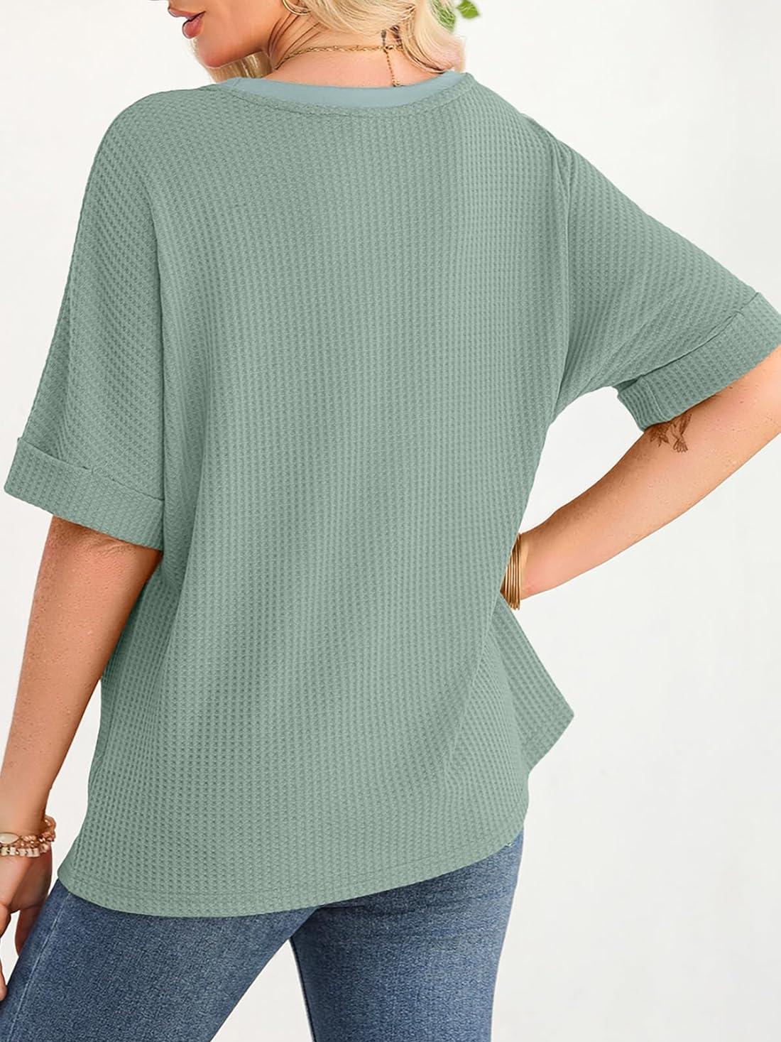 2025 Fashion Short Sleeve Crewneck Waffle Knit Oversized T-shirts
