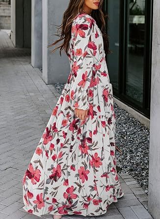 Womens Casual Floral Deep V Neck Dress-hivebabe.com