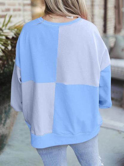 Women Color Block Round Neck Long Sleeve Plus Size Sweatshirt  