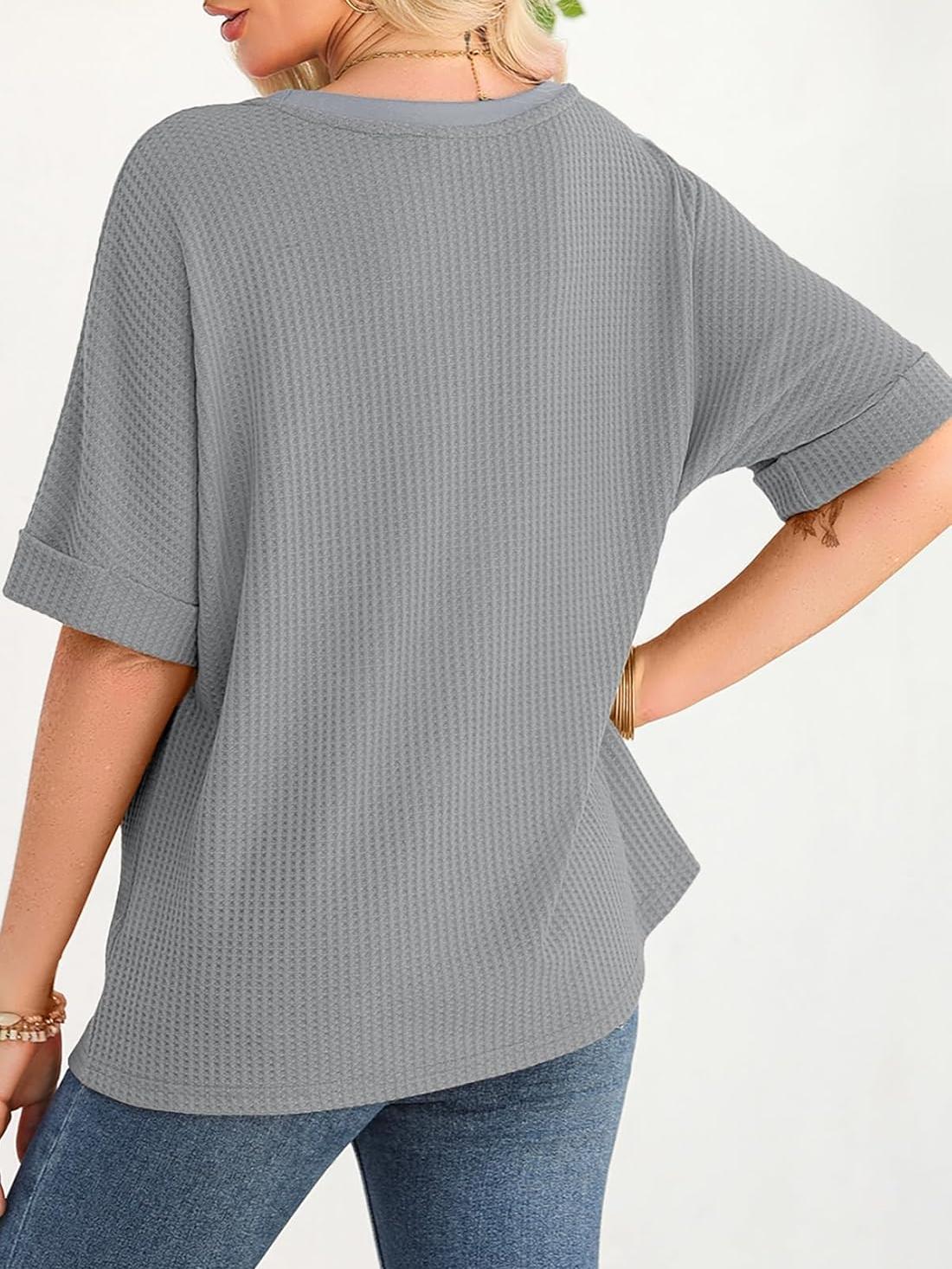 2025 Fashion Short Sleeve Crewneck Waffle Knit Oversized T-shirts