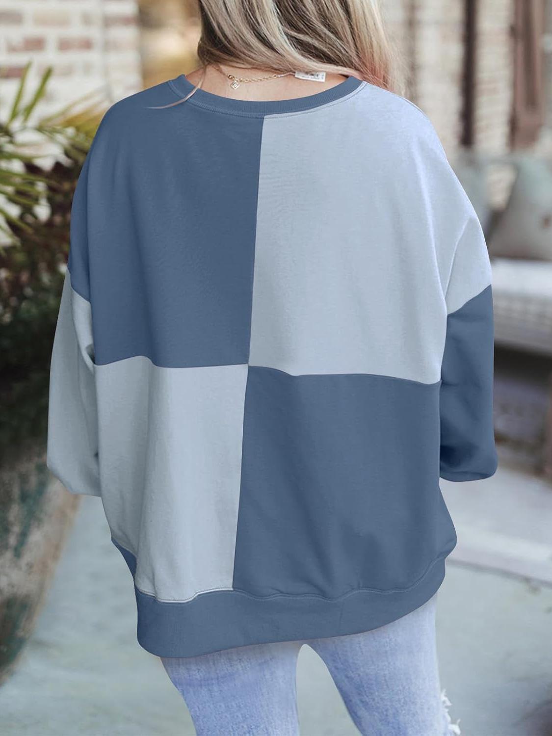 Women Color Block Round Neck Long Sleeve Plus Size Sweatshirt  