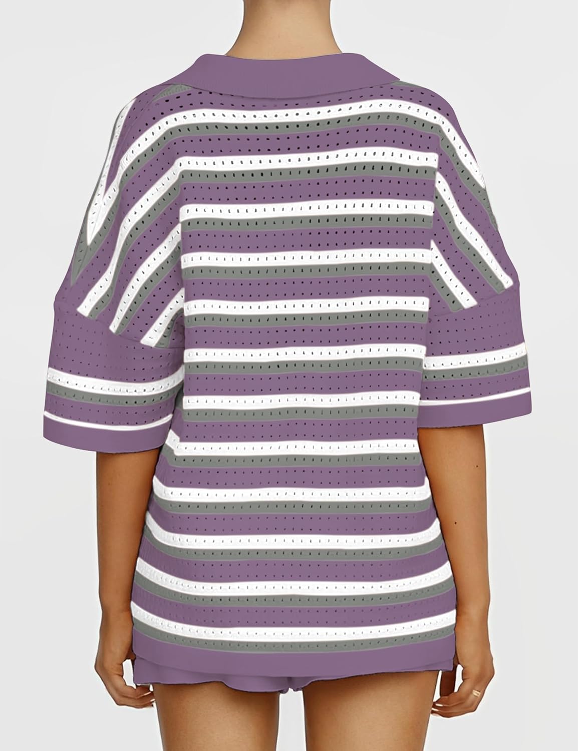 Womens Striped Knit Button Top and Shorts Matching Sets (⏰30% OFF TODAY)