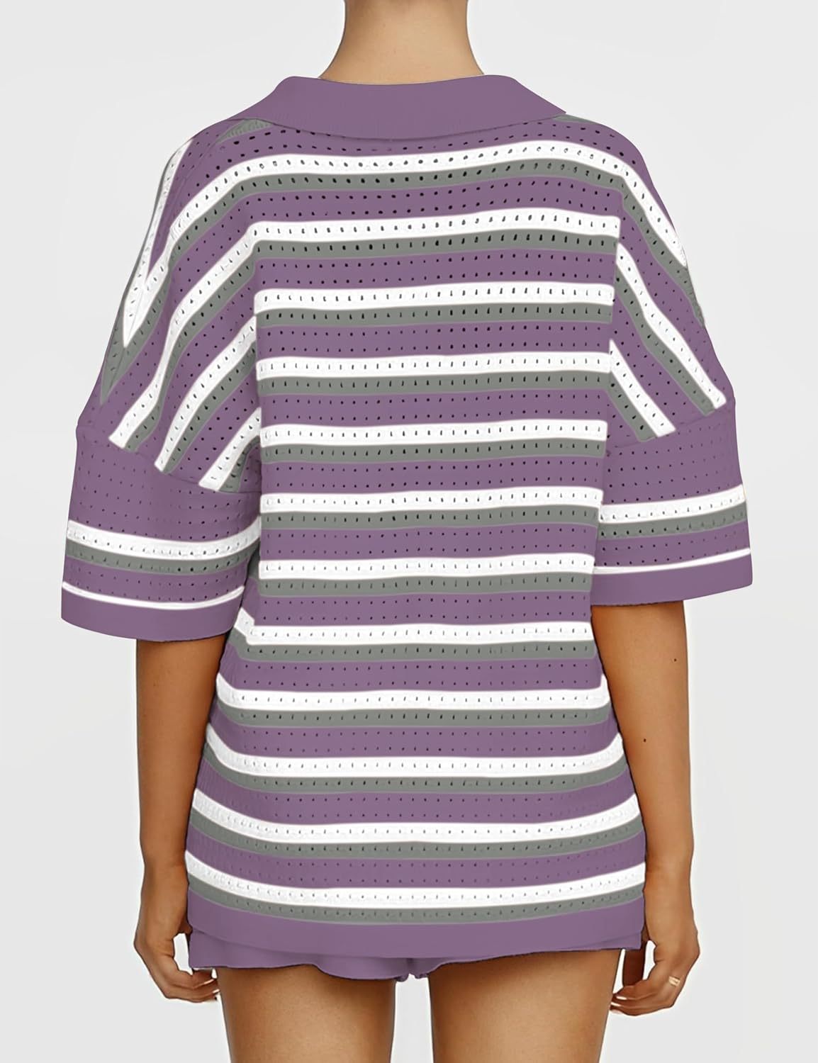 Womens Striped Knit Button Top and Shorts Matching Sets (⏰30% OFF TODAY)