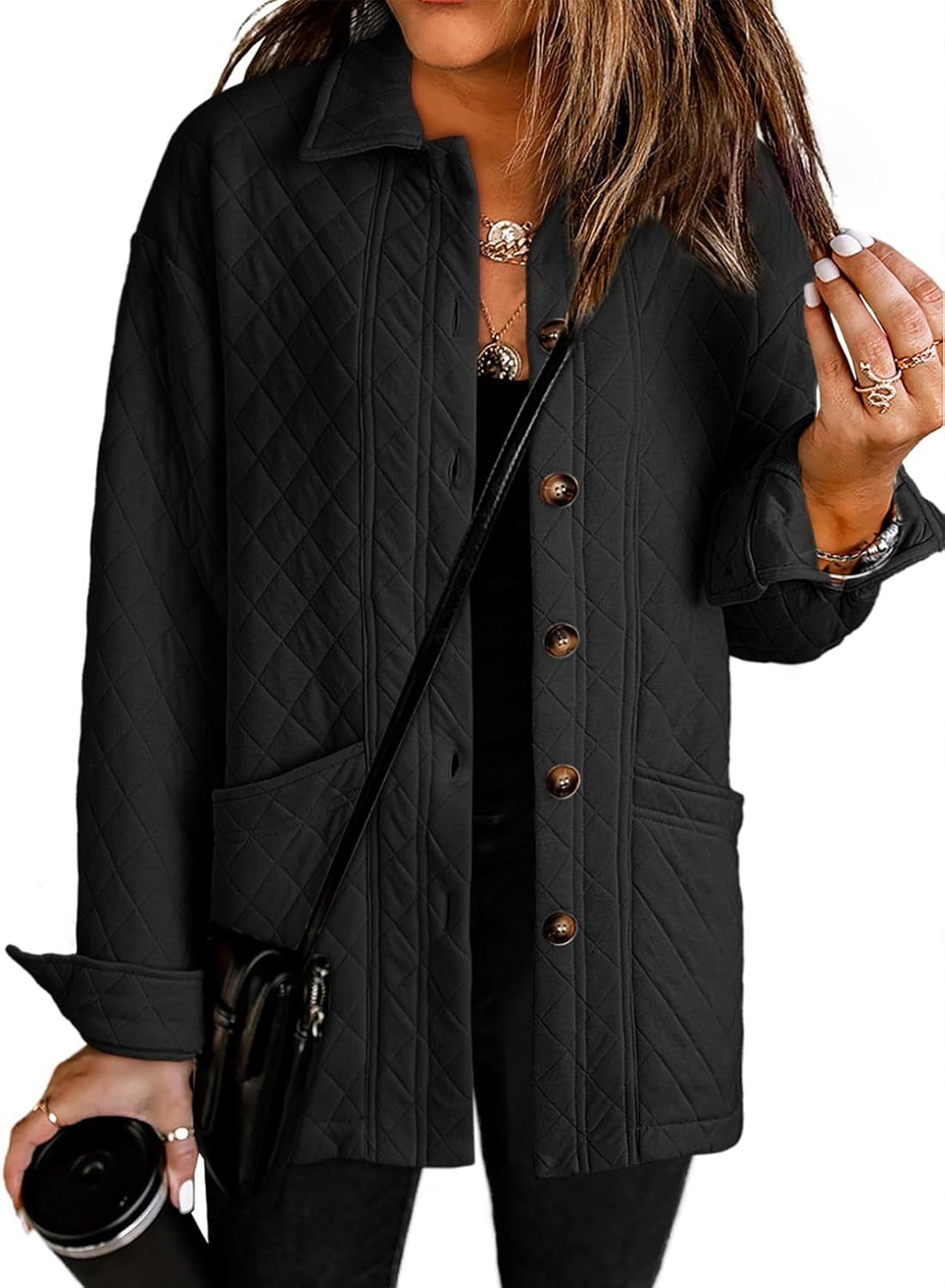 Women Button Down Casual Lightly Quilted Jackets 