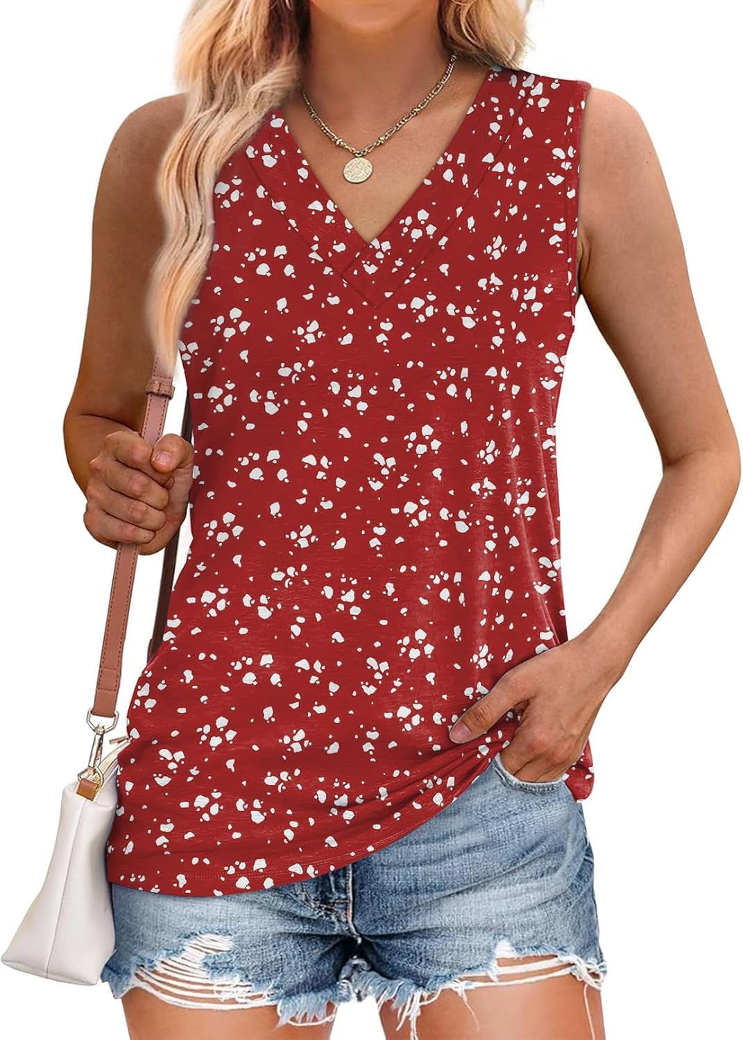 Women Summer Loose Fit V Neck T Shirts Trendy Sleeveless Basic Tank Tops