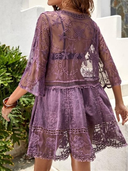 Women's Lace Bathing Suit Cover Up V-Neck Swimsuit Coverups